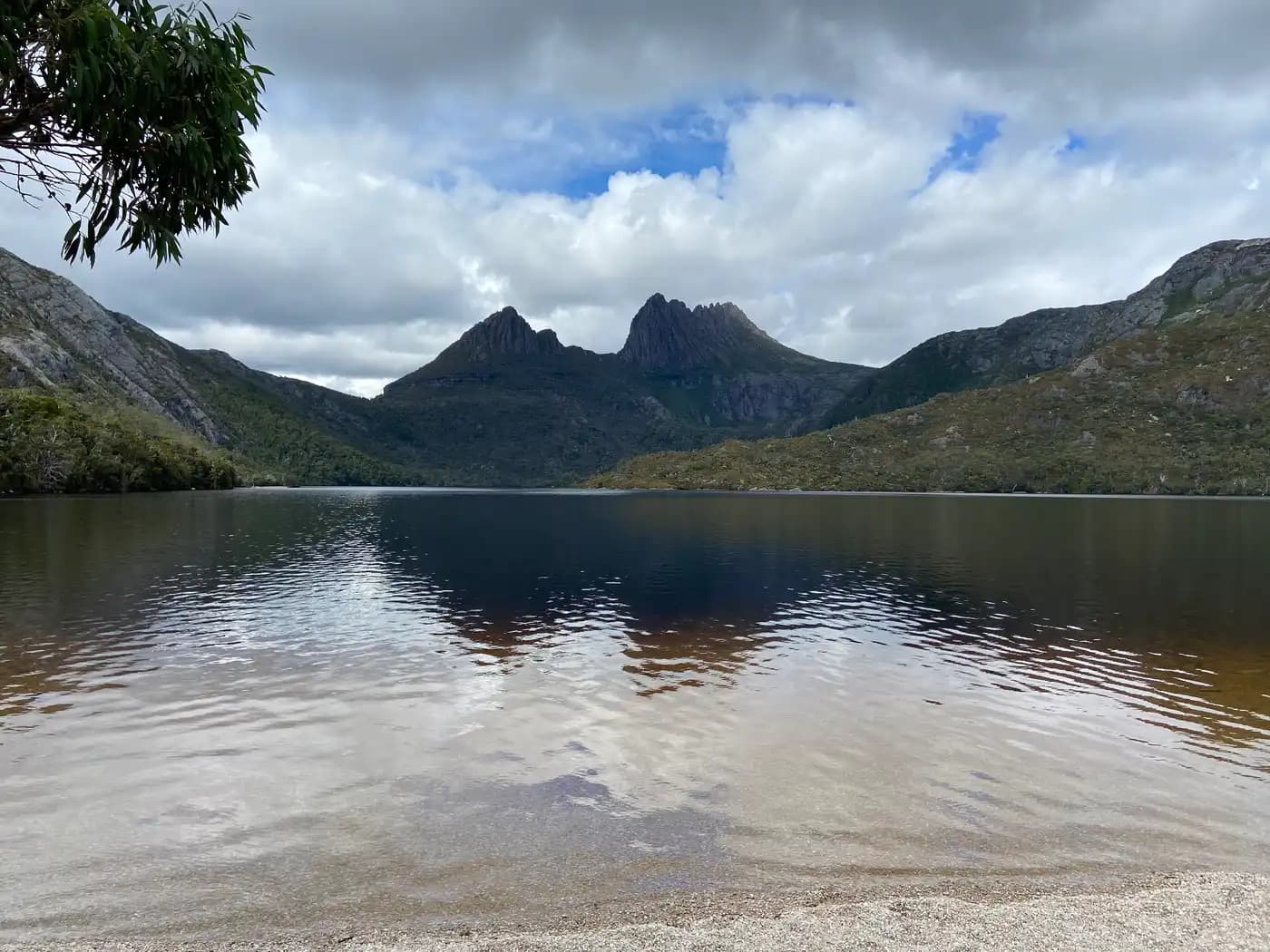 Cradle Mountain reflected in still Dove Lake waters