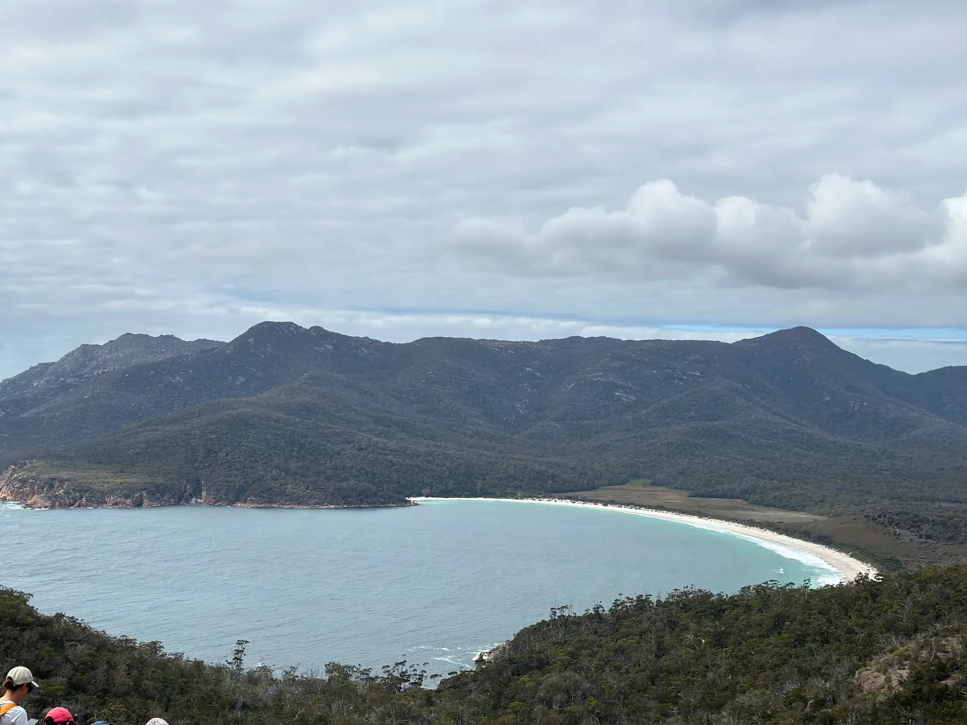 Wineglass Bay from the lookout with The Hazards and turquoise water